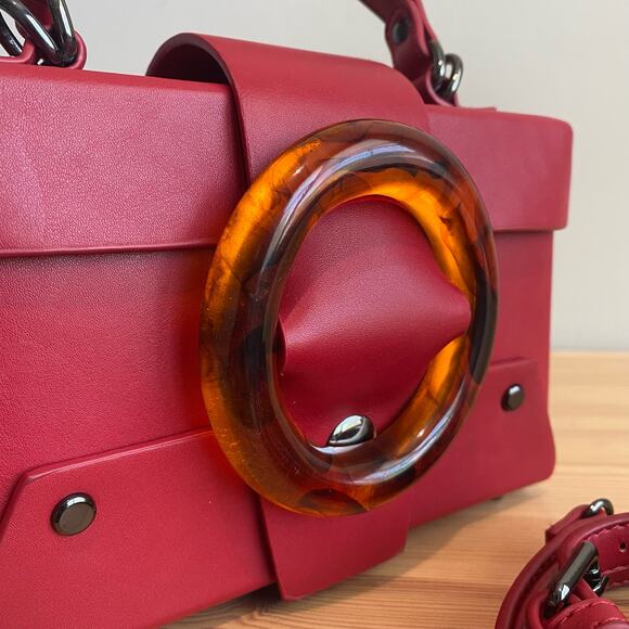 Like Dreams Agatha Mini Vegan Leather Structured Satchel Bag Red - Picture 2 of 16